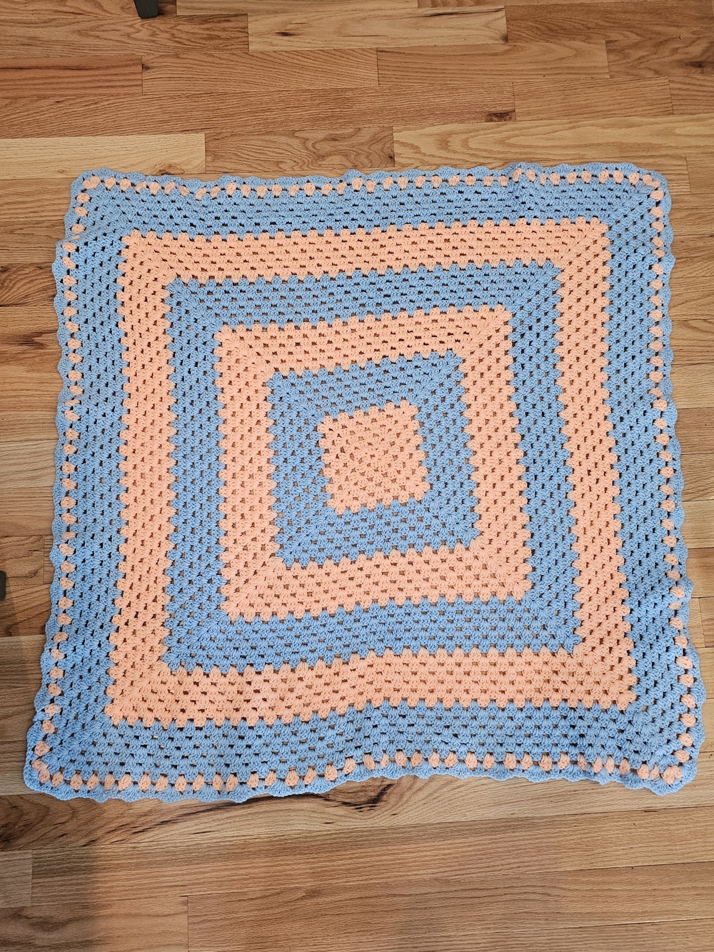 Handmade Peach & Light Blue Crochet Throw Blanket - Soft Baby Throw